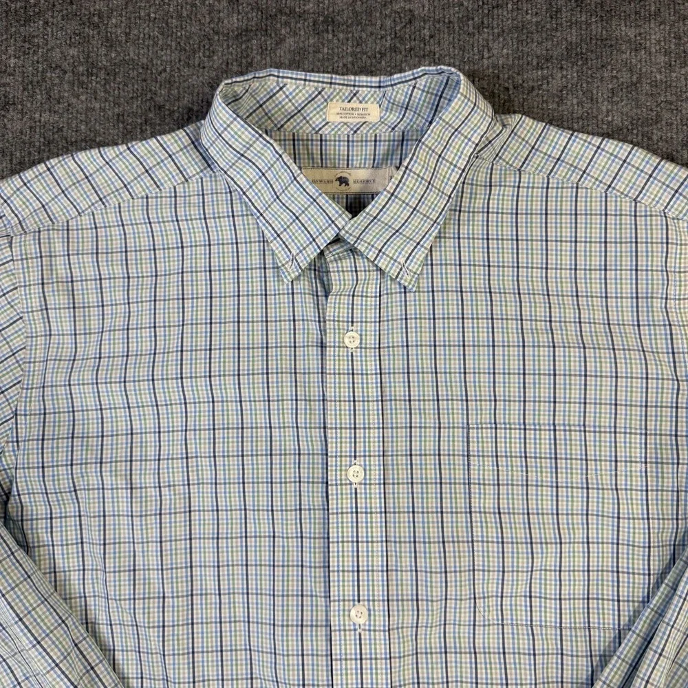 Onward Reserve Shirt Mens Extra Large Blue Green Plaid Tailored Fit Non Iron
